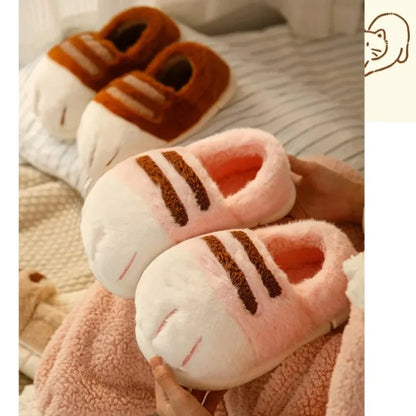 Winter Warm Slipper Women Home Fuzzy Cat Paw Claw Fur Plush Indoor Lazy Female Thermal Furry House Shoe Funny Flat flip flop.