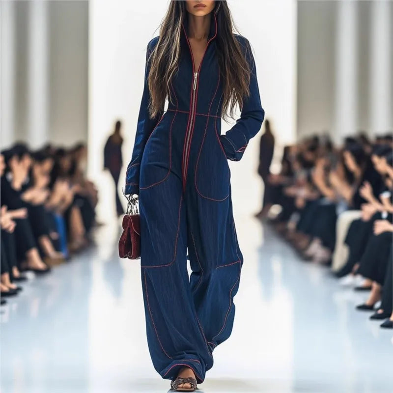 2025 Solid Color Women Jumpsuits For Autumn Winter Long Sleeve Loose Fashion Streetwear Overalls Wide Leg Pants Trousers.