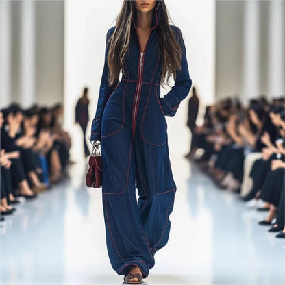 2025 Solid Color Women Jumpsuits For Autumn Winter Long Sleeve Loose Fashion Streetwear Overalls Wide Leg Pants Trousers.