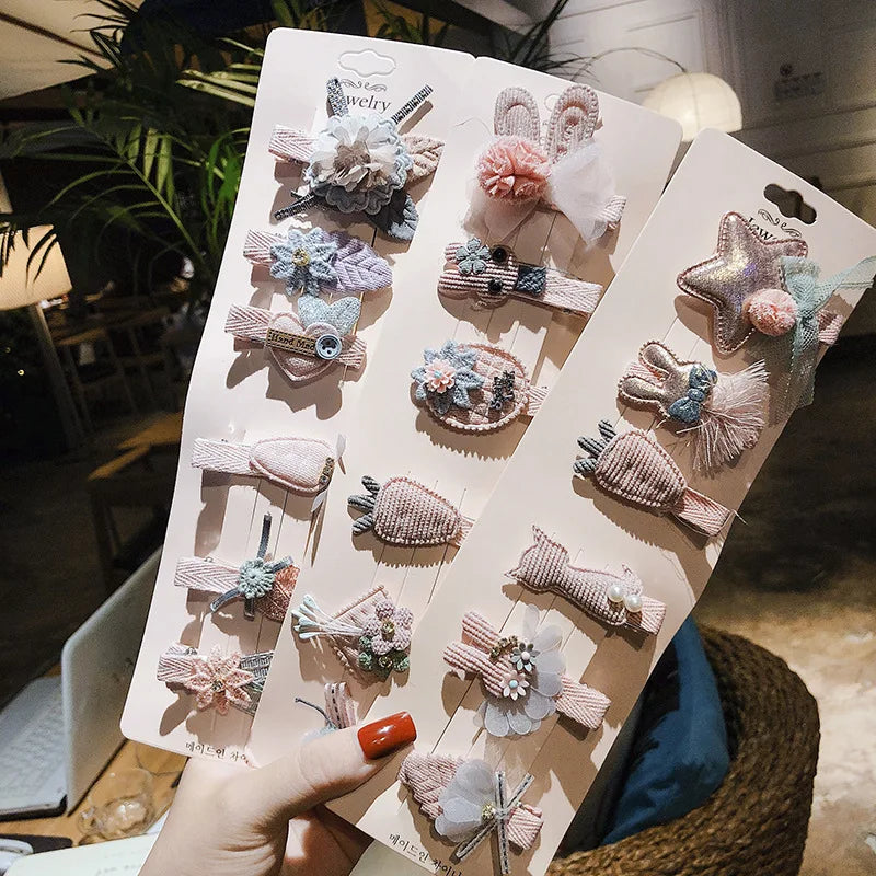 18 Pcs Hair Clip Set Cute Hair Accessories Girl Cartoon Hair Clip Headwear Bow Flower Animal Hairpin Hair Ring Box Not Included.