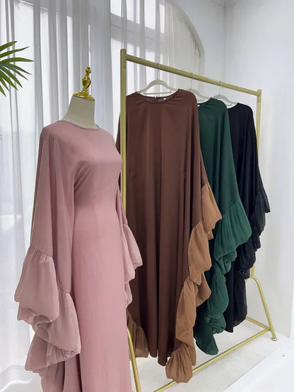 2025 Eid Arabic Muslim Women Modest Dress Luxury Dubai Abaya Islamic Party Lace-detailed Sleeves Robe Festival Turkey Outfit.