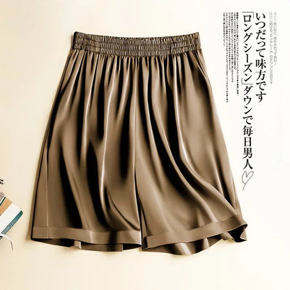 High Waist Ice Silk Acetate Shorts Pants Women's Summer Thin Satin Cropped Pants Casual Loose Plus Size Pajamas Women Shorts.