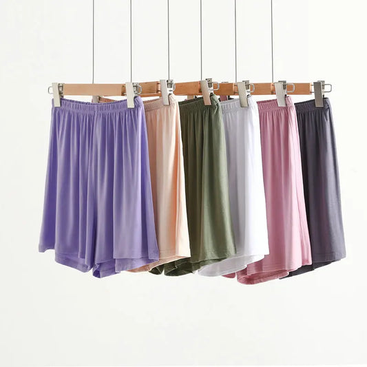 Modal Wide Leg shorts Solid Color Summer Women's short pants over the knee Plus size Loose Sleeping shorts.