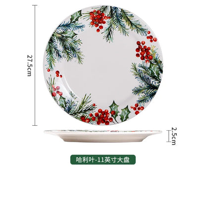1PC Creative Kitchen Ceramic Plates Exquisite Christmas Tableware Steak Pasta Salad Plates High-quality Ceramic Dinner Plates.