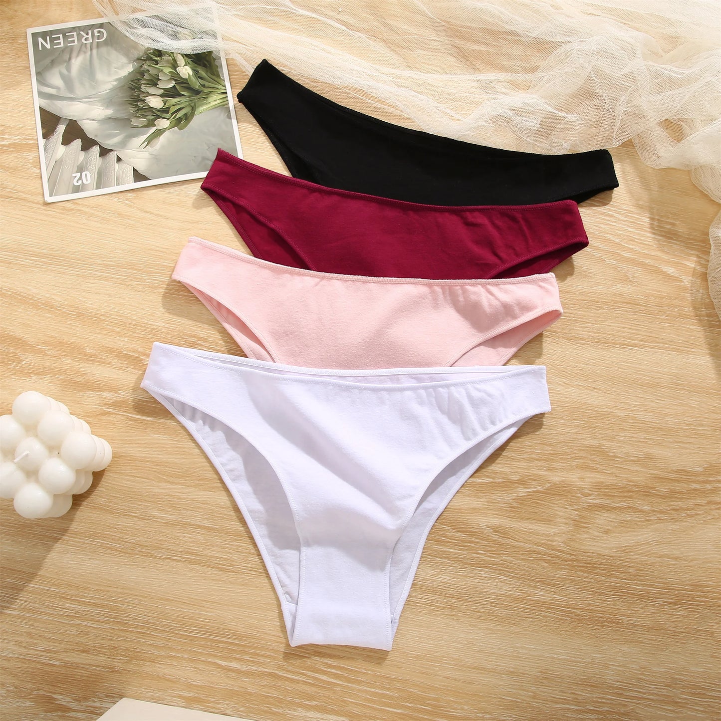 4PCS Seamless Cotton Panties Women Solid Color Briefs Sexy Low Waist Underpants Female Breathable Underwear Ladies Stretch Panti.