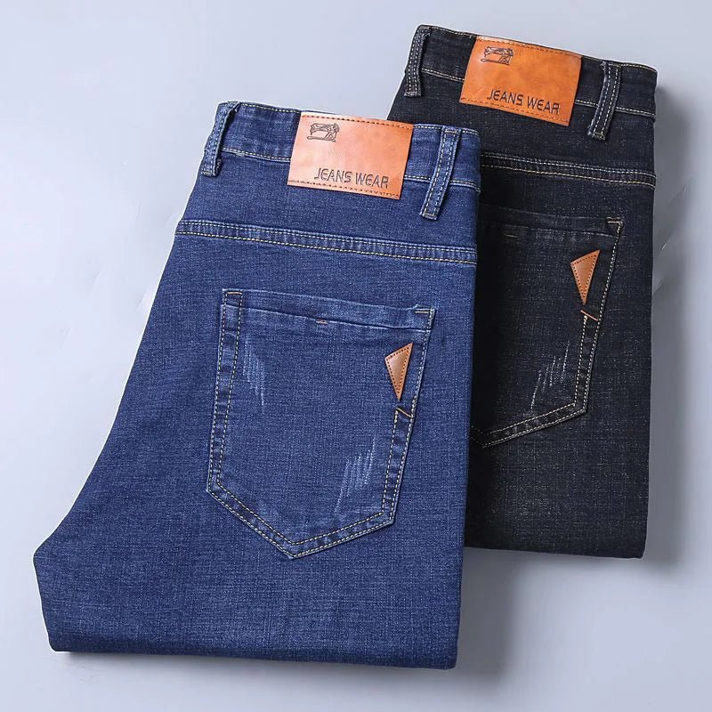 2024 Fashion Men Stretch Loose Straight Jeans Casual Elastic Slim Fit Denim Pants Male Brand Business Trousers Large size 38 40