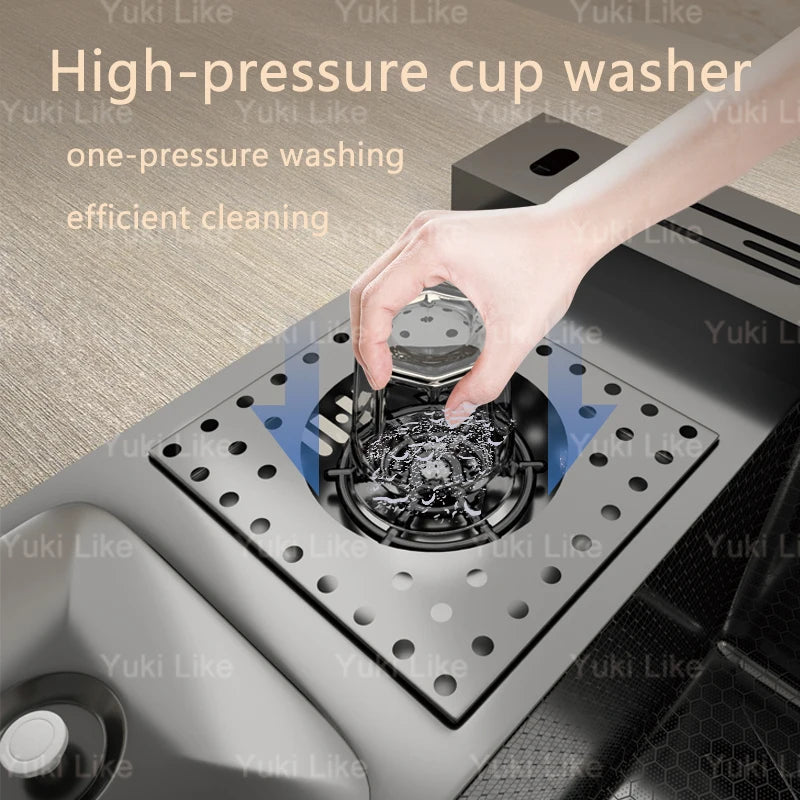 100x50cm Waterfall Kitchen Sink Stainless Steel Extra Large Single Bowl Digital Display Multifunctional Dishwashing Sinks