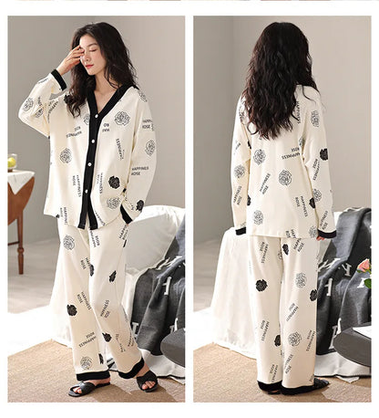 Spring and Autumn New Women's Pajamas Homewear Suit Women's Long-Sleeved Homewear Autumn and Winter Models Homewear Suit.