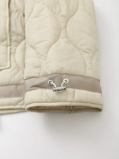 ZBZA Women's Quilted Loose Jacket Mantel Drawstring hoher Kragen Reißverschluss lange Ärmel Versteckter Knopf Doppeltaschen Clip Baumwolle Outerwear Herbst Winter Neue Weibliche Chic Mantel.