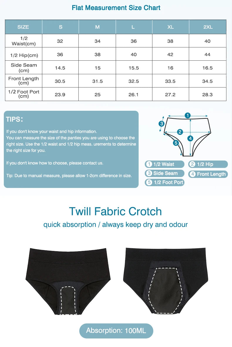 Women Incontinence Underwear Bamboo Fibre High Absorbency Reusable Washable Leakproof Panties for Bladder Leakage.