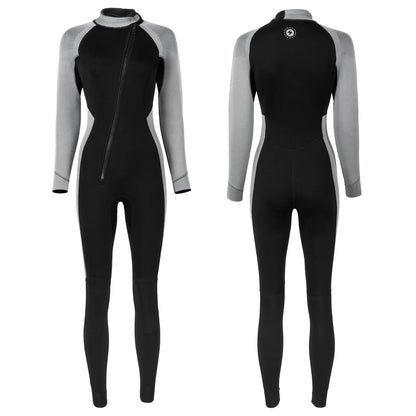Women 3mm Neoprene One-Piece Thermal Wetsuit Mock Neck Long Sleeve Front Zipper Jumpsuit for Swimming Surfing Snorkeling Diving.
