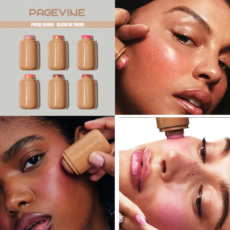 New PAGE VINE Pocket Blush Stick Cream 2-in-1Lip and Cheek Hydrating Stick Natural Rouge Powder Blush Cream Korea Pink Cosmetics.