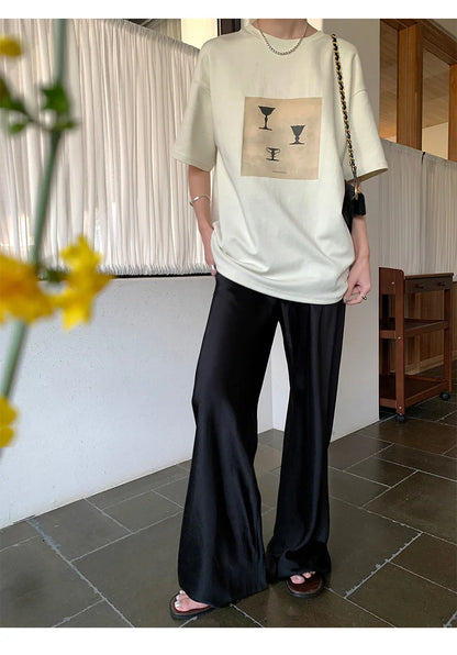 Satin Wide Leg Pants Long Floor Casual Pants Women's Summer.