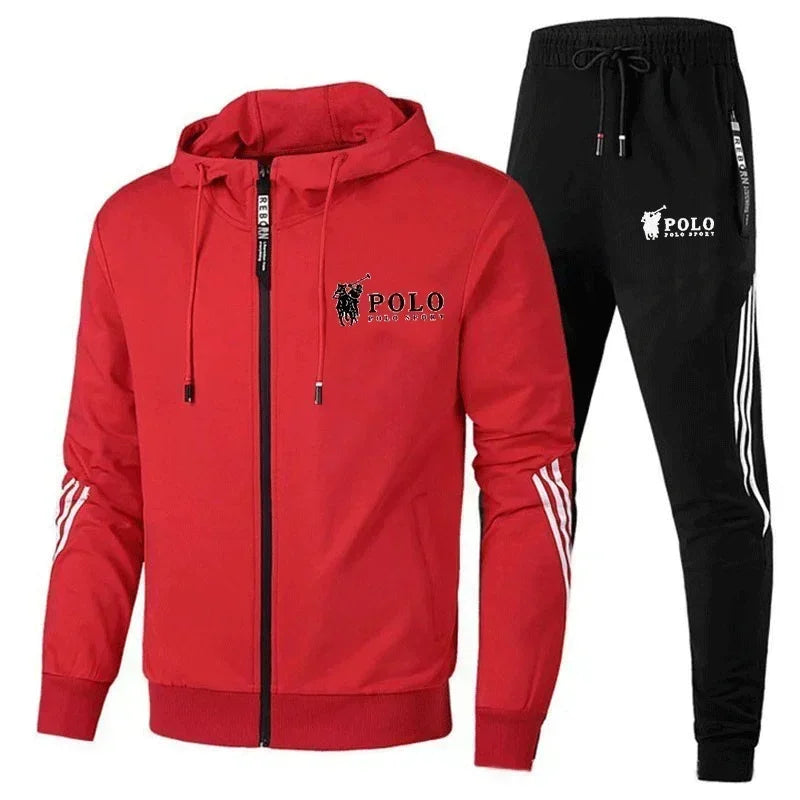Men's printed zipper hooded sweatshirt + long pants 2-piece set, fashionable sportswear, new product, fitness jogging suit set