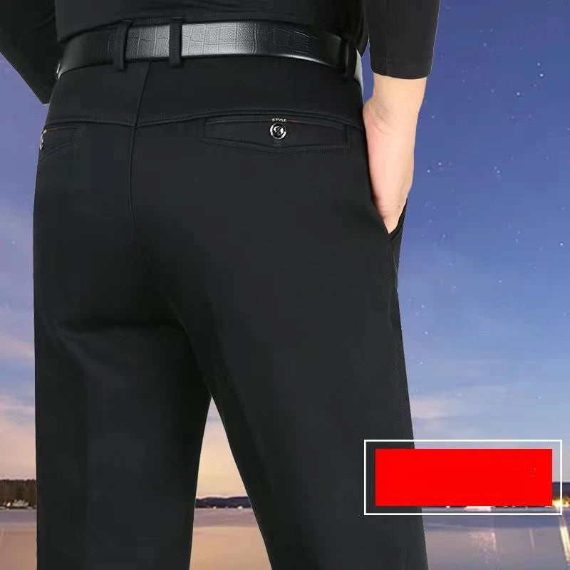Smart Casual Pure Cotton Anti-Wrinkle High Waist Loose Baggy Straight Thicken Men Spring Autumn Solid Color Mid Casual Pants