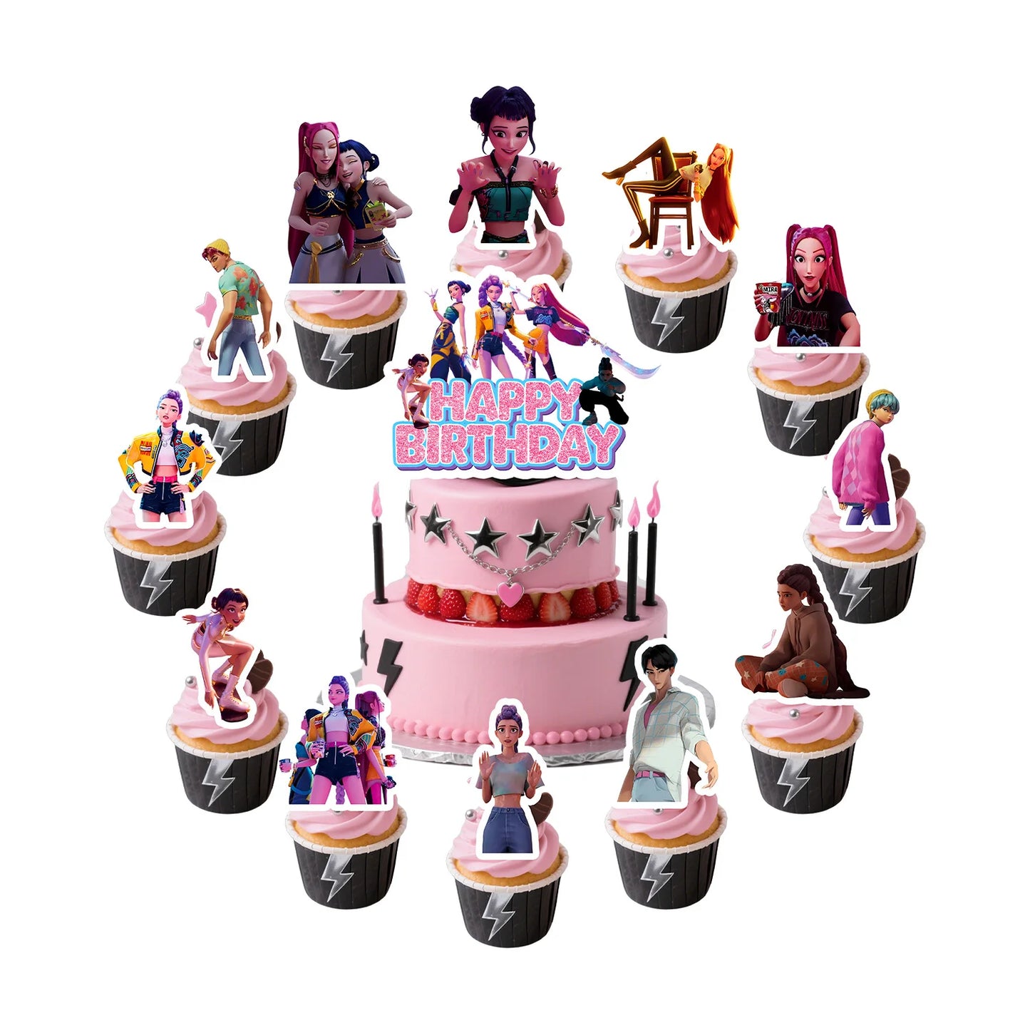 1/25 stücke Dämon Jäger Kuchen Topper Alles Gute Zum Geburtstag Party Kuchen Dekoration Kinder Favor Kpop Dämon Jäger Kuchen Ornamente Baby dusche.