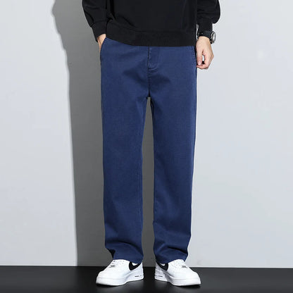 Mens Lyocell Straight Loose Elastic Waist Jeans 2025 Autumn Winter Fashion Brand Comfortable Versatile Pants Plus Size 5XL
