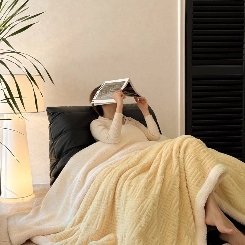 Jacquard Lamb Fleece Only Blanket or Blanket and Pillowcase Sets Soft Warm Milk Velvet Sofa Blanket Queen Autumn Winter Duvets.