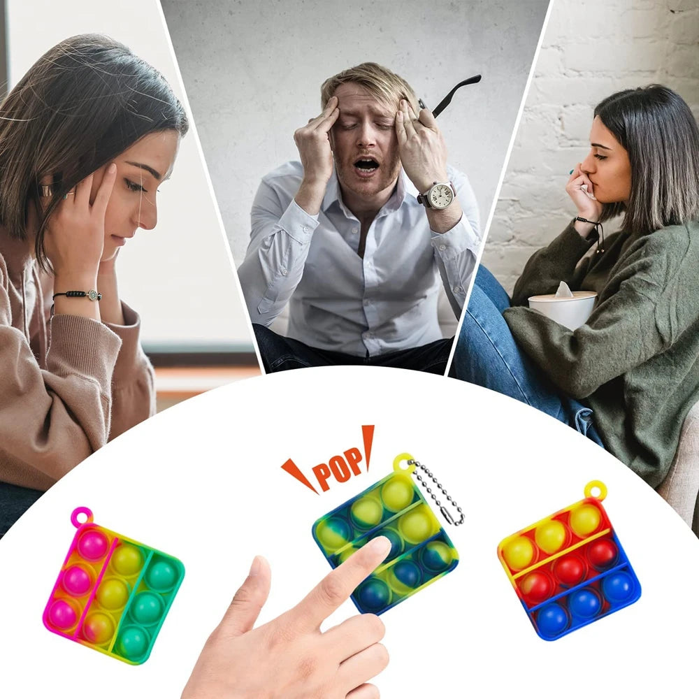 12/24/48Pcs Mini Pop Push Fidget Toys Set Keychain Fidget Toy Anti-Anxiety Stress Relief Hand Toy Pack for Kids Adults Gifts.