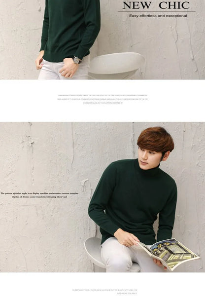 Cashmere Wool Solid Autumn Winter Men's Warm Turtleneck Knit Loose Long Sleeve Sweater Casual Comfortable Pullover Thick Sweater.