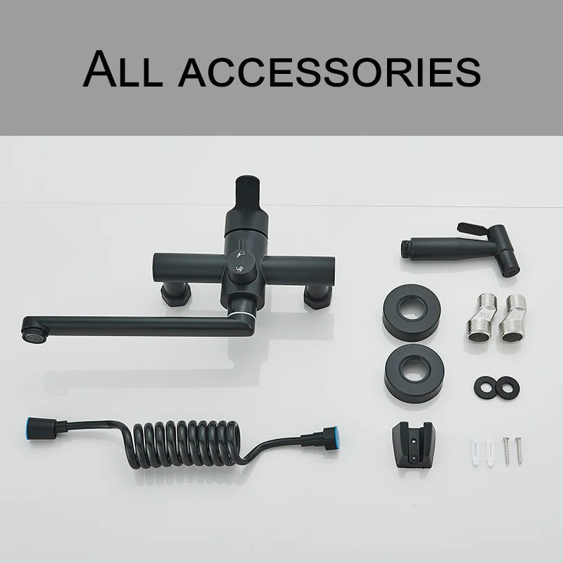 Kitchen Faucets Stainless Steel Wall Mounted Dual Hole Bathroom 360 Rotate Basin Faucet Cold Hot Water Mixer Taps With spray gun