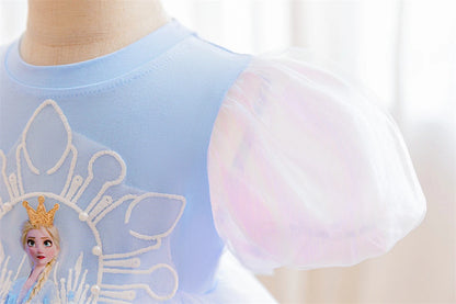 Mädchen Schneekönigin Spitze Schleife Prinzessin Kleid Elsa Cosplay Disney Performance Kleidung Kinder Halloween Karneval Party Fee Outfits.