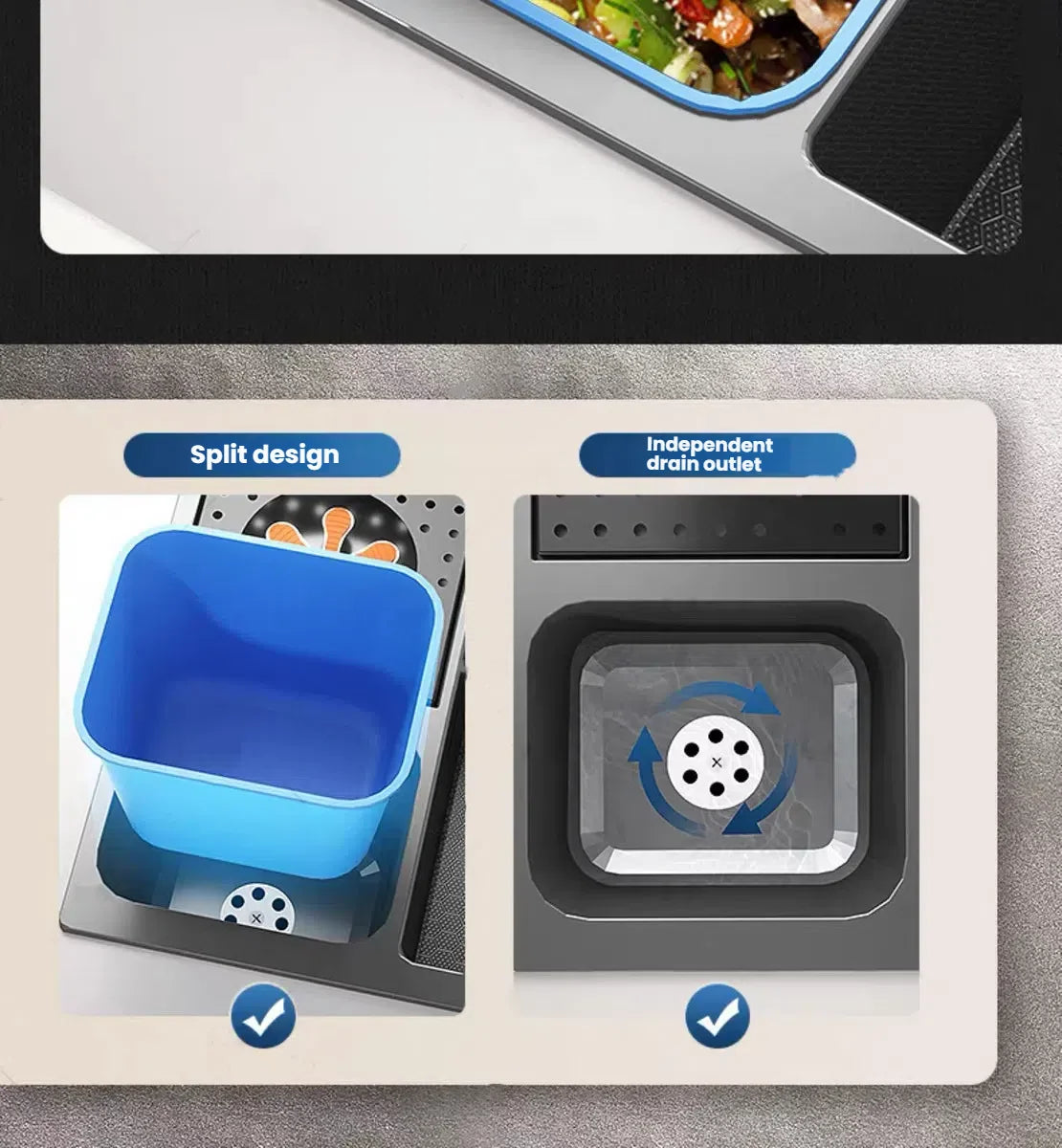 Large Single Slot Waterfall Stainless Steel Kitchen Sink With a Knife Holder and Trash Can Household Vegetable Washer Basin