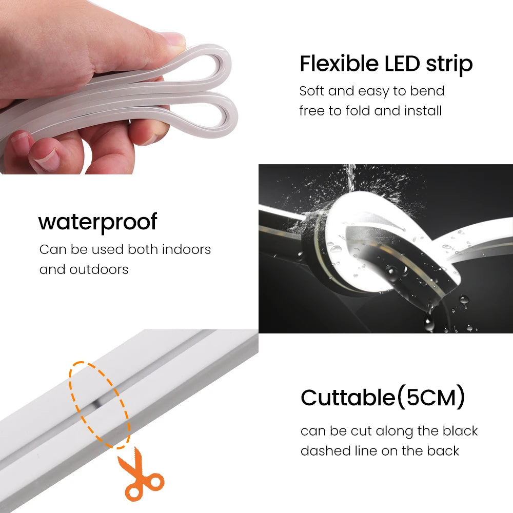 10M Solar Neon LED Strip Outdoor Pool IP67 Waterproof Flexible 2835 LED Tape Light Sign With Remote 24V 120LEDs/M Tube Diode.