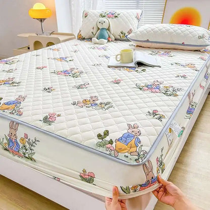 Quilted Mattress Cover 150x200cm - Thick Skin-Friendly Fitted Sheet, 매트리스커버 Breathable Bed Covers (Pillowcase Sold Separately)