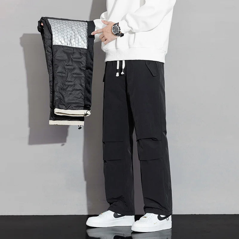 2025 Men's New, Lace-Up Elastic Waist Warm, Tooling, Outdoor Down Pants.