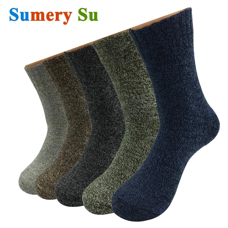 5 Pairs/Lot Wool Socks Men Winter Warm Cashmere Comfortable Long Crew Casual Bohemian Sock Male Gift for Husband Father 4 Styles.