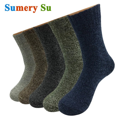 5 Pairs/Lot Wool Socks Men Winter Warm Cashmere Comfortable Long Crew Casual Bohemian Sock Male Gift for Husband Father 4 Styles.
