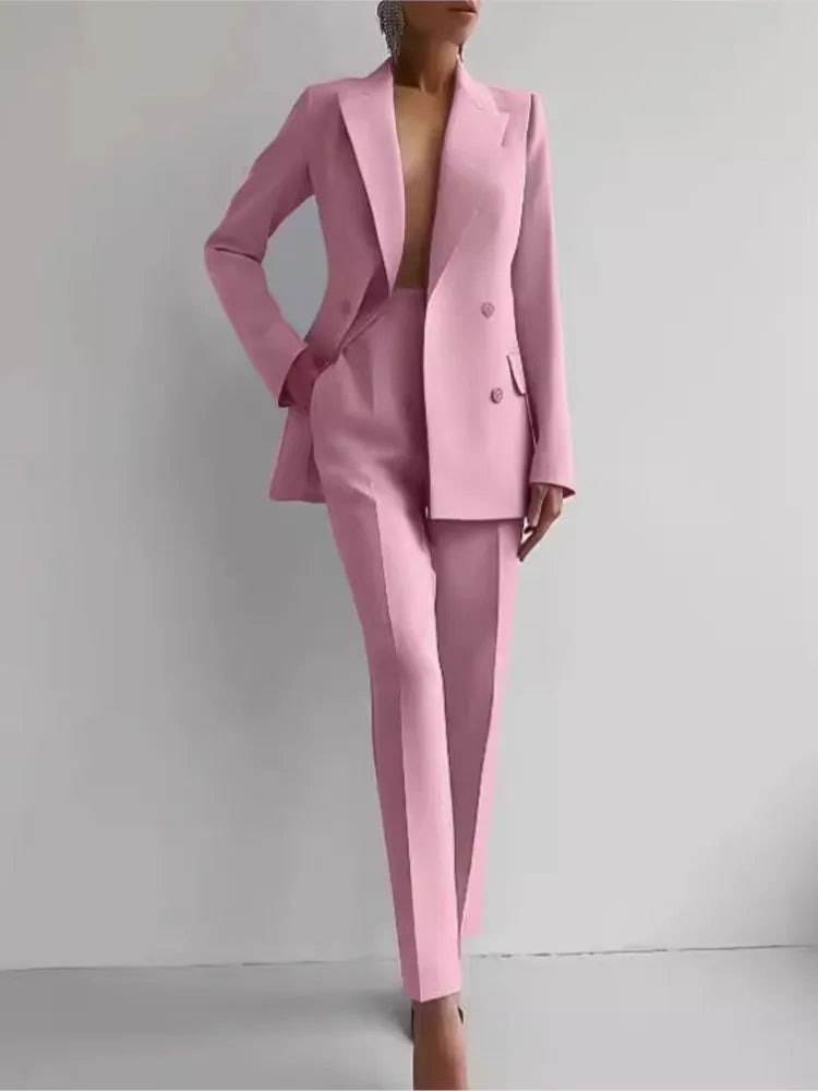 Spring Casual Long Sleeve Suit Set Autumn Elegant Office Lady Solid Slim Tops Blazer Pants Two Piece Sets Women Outfit 2025.