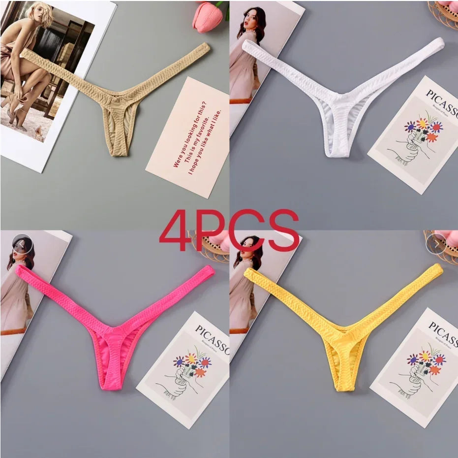 2/4pcs New Deep V Thong Women's Breathable  Line Sexy Hot Waist Mini Panties Bikini Bottom Thongs Female Panty Women Underwear.