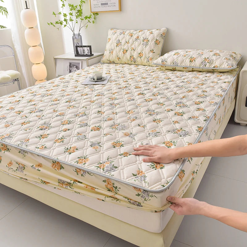 Thicken Mattress Cover for Home funda de colchón 100% Cotton Fitted Bedsheet King Size Floral Bed Covers 150x200(no pillowcase)