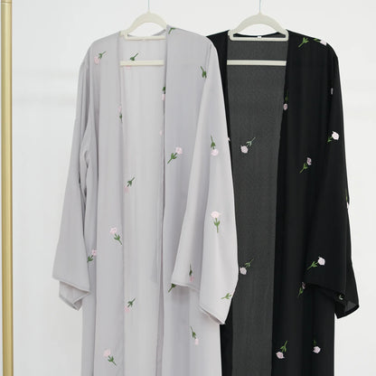 2024 New Black Embroideried Kimono Cardigan Abaya Dubai Luxury Muslim Kaftan Abayas For Women Turkish Islamic Clothing Outfit.