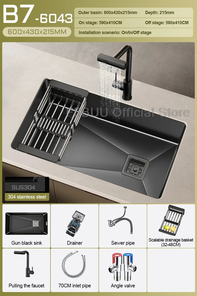 304 Stainless Steel Kitchen Sink Single Bowl Thickened Material Undermount Basin Vegatable Workstation With Drain Accessories