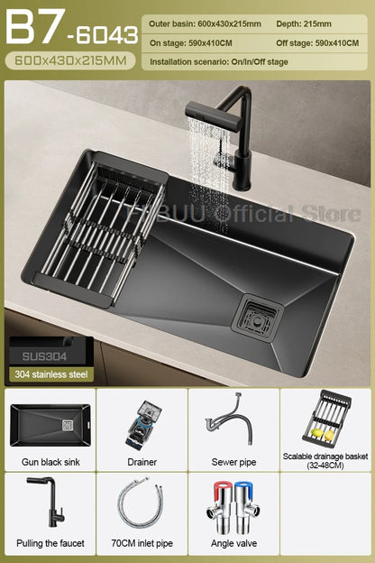 304 Stainless Steel Kitchen Sink Single Bowl Thickened Material Undermount Basin Vegatable Workstation With Drain Accessories