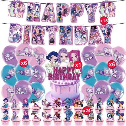K Pop Dämonenjäger Party Ballon Kind Mädchen Alles Gute zum Geburtstag Party Dekoration Set 1-9. Nummer Ballon Banner Hintergrund Babyparty
