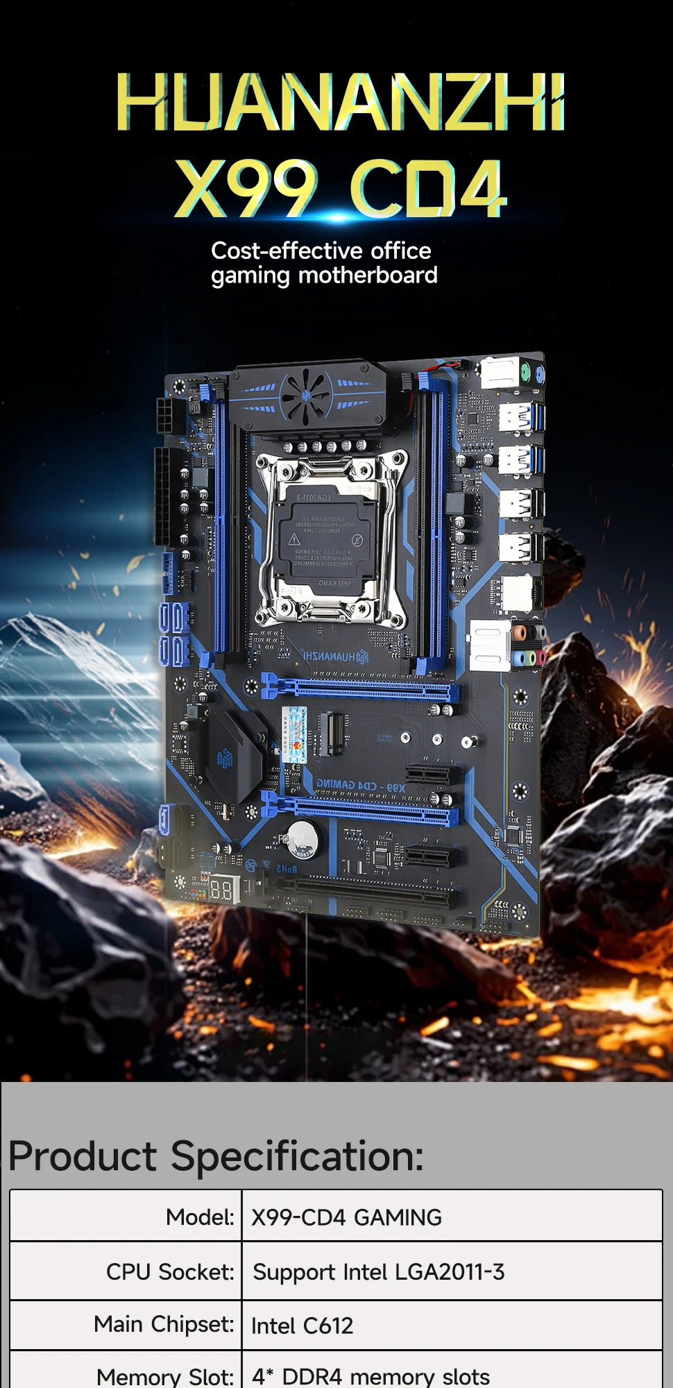 HUANANZHI X99 CD4 Motherboard Support LGA 2011-3 Intel Xeon E5 V3 V4 DDR4 RECC NON-ECC Memory with TPM 2.0 for Desktop Computer.