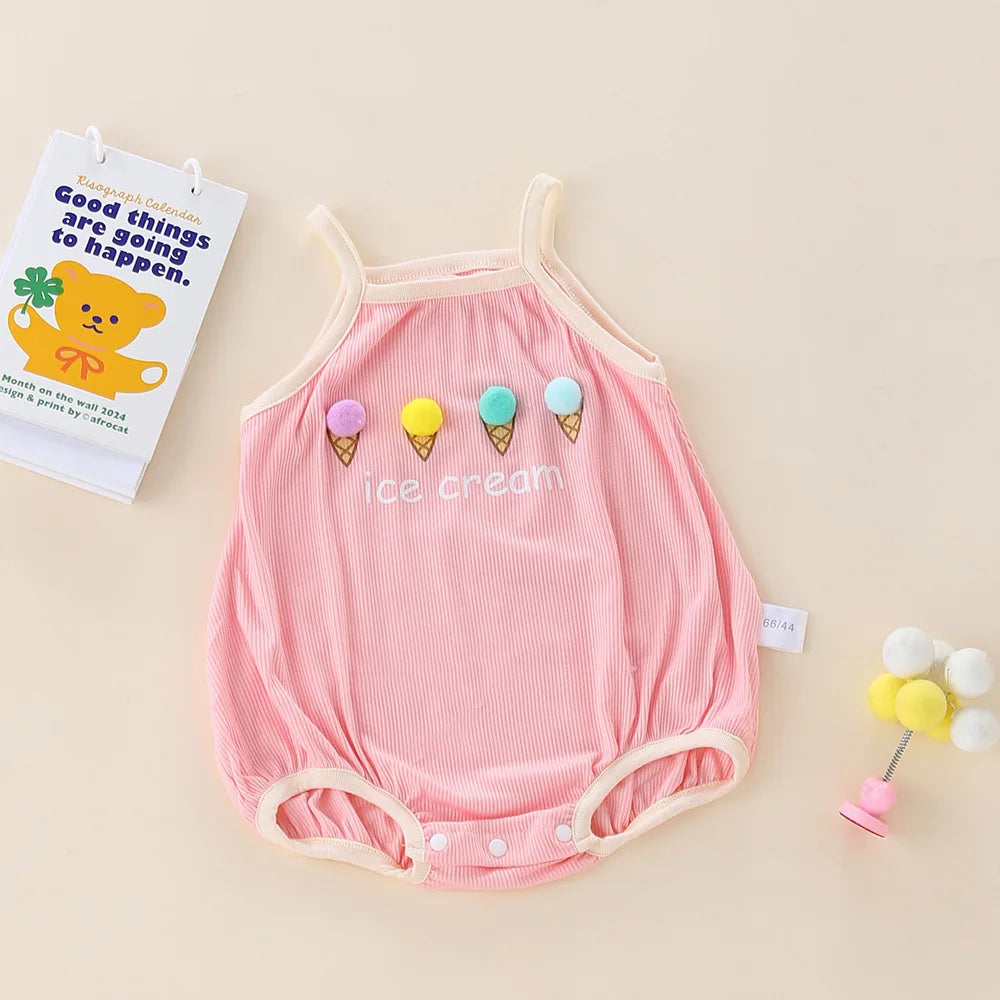 MILANCEL Neue Sommer Säuglings Body 0-24M Nette Eis Kleinkind Brief Hosenträger Overall Baby Süße Einteilige.