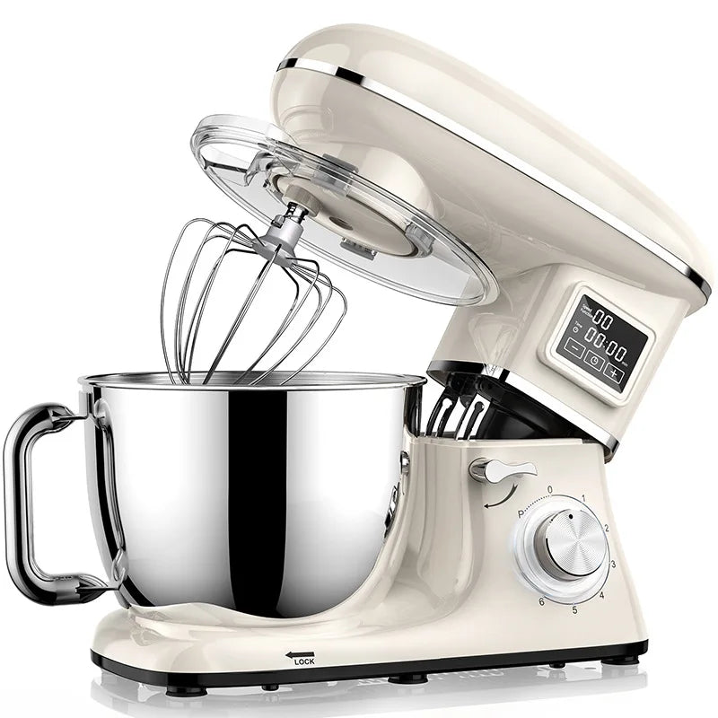 Commercial Stand Mixer 1500W, 6.5L Stainless Steel Bowl 6-Speed, Silent Design Smart Display Multi-Functional Dough Mixer.