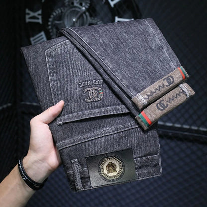 Zerrissene, reguläre, schmale Passform, gerade Jeans, bequem, lässig, Herbstmode, Denim-Hose, klassische, dünne Vintage-Unisex-Herren-Stretchhose.