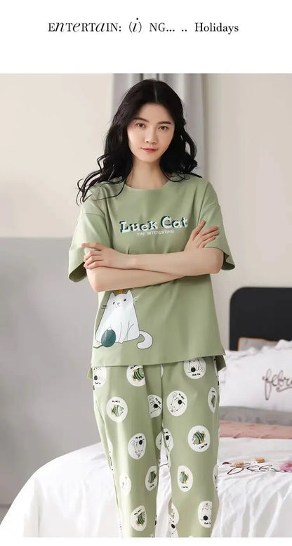 Sommer Neue Damen Pyjamas Homewear Set Kurzarm Pyjamas frauen Sommer Einfache Koreanische Cartoon Lose Große Größe Homewear.