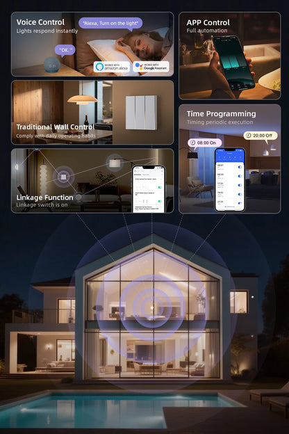 AVATTO Tuya Zigbee/WiFi Smart Lichtschalter mit Neutralleiter, Tasten-Rebound-Schalter mit Umgebungslicht-Unterstützung Alexa Google Home.