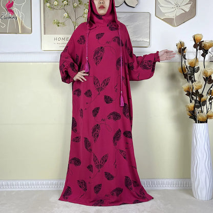 New Ramadan Muslim Cotton Two Hats Abaya Femme Prayer Garment Clothing Dubai Islamic Maxi Arab Robe Muslimic Kaftan Women Dress.