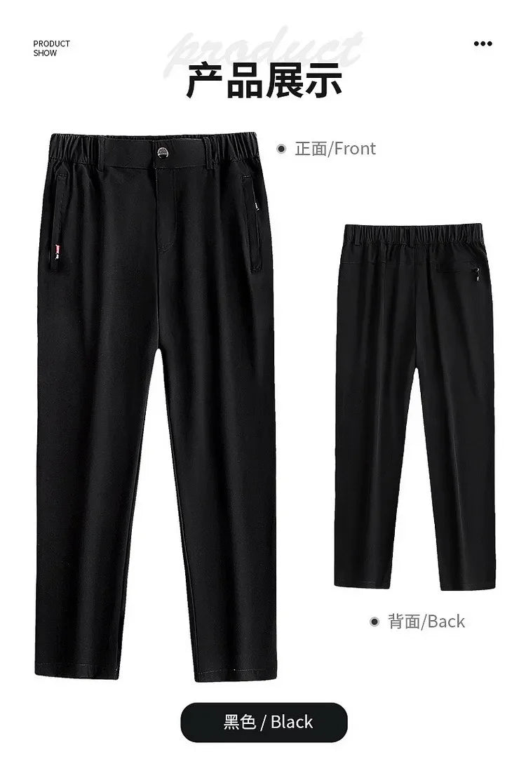 Ice Silk Men's Summer Pants Elastic Waist Straight Leg Trouser Male Quick Dry Big Size Large Plus Stretch 6XL 7XL Work Outdoor