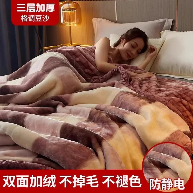 Printing Blanket Quilt Winter Keep Warm Double-deck Thickening Soft Comfortable Multiple Specifications Add Velvet Siesta Sheet