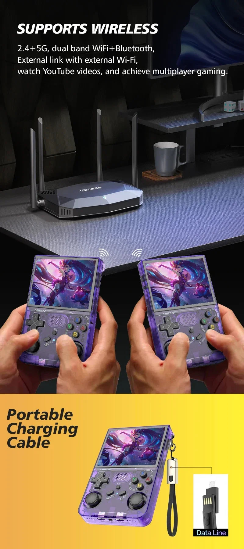 100% ArKOS R36XX Retro Handheld Game Console Linux System 3.5 Inch IPS Screen 64/128GB/256GB Game Player R36S updated version.