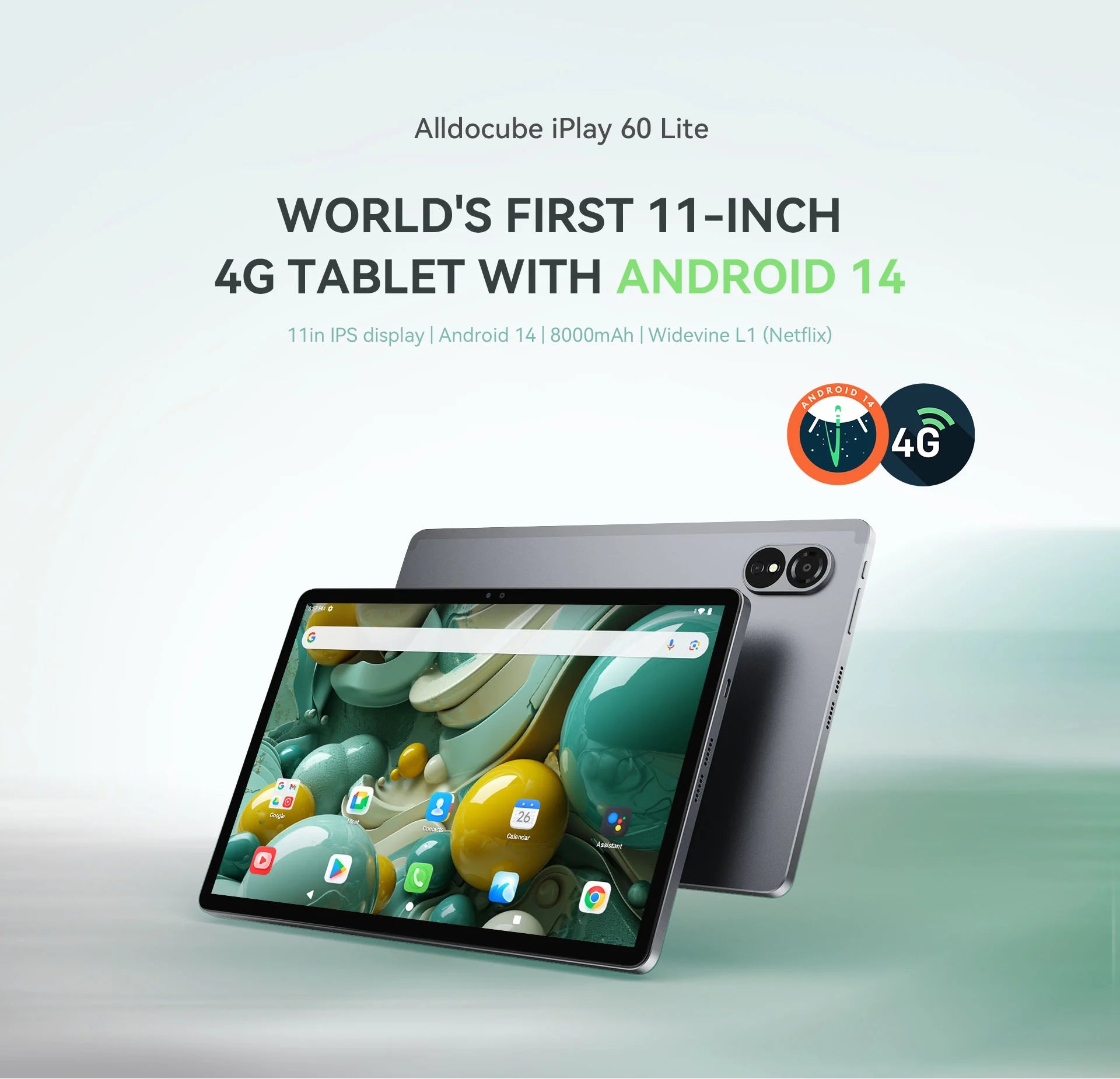 ALLDOCUBE iPlay60 Lite Tablet 10.95" 60Hz Display Unisoc T606 12GB(4GB+8GB Virtual)RAM 128GB ROM 4G LTE 8000mAh Android 14.